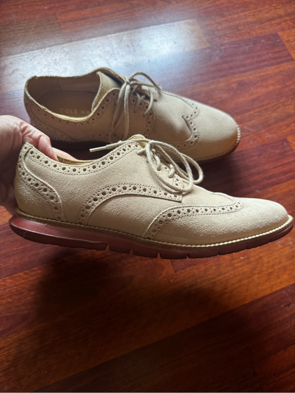 Cole Haan Tan Suede Wingtip Derby Shoes